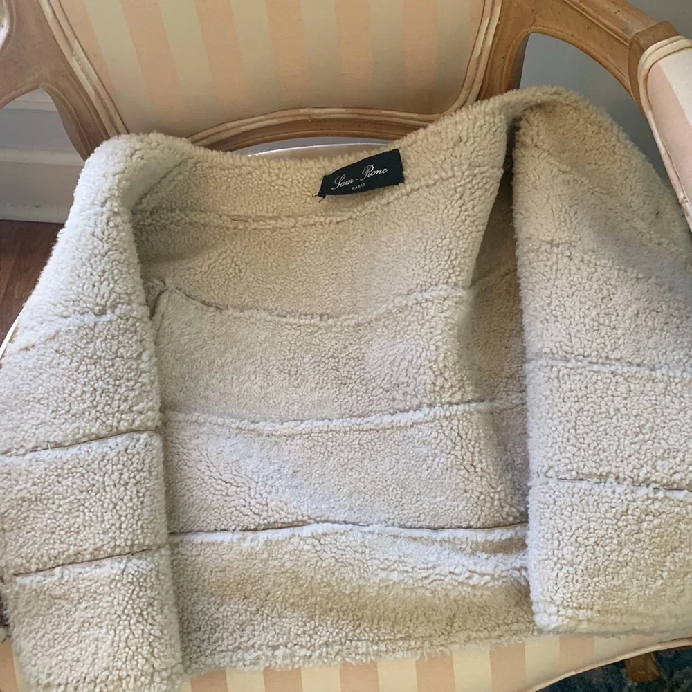Designer Shearling Fur cropped jacket Sam Rone S 6 - Picture 8 of 10